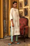 Buy_Nuhh_Off White Handloom Cotton Embroidery Round Neck Kurta And Multicolor Pant _Online_at_Aza_Fashions