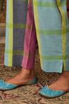 Shop_Nuhh_Off White Handloom Cotton Embroidery Round Neck Kurta And Multicolor Pant _Online_at_Aza_Fashions