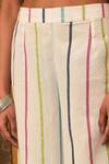 Nuhh_Off White Handloom Cotton Embroidery Round Neck Striped Kurta And Pant Set _Online_at_Aza_Fashions