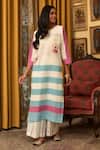 Buy_Nuhh_Off White Handloom Cotton Embroidery Round Neck Striped Kurta And Pant Set _at_Aza_Fashions