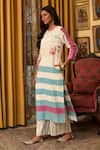 Buy_Nuhh_Off White Handloom Cotton Embroidery Round Neck Striped Kurta And Pant Set _Online_at_Aza_Fashions