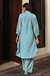Shop_Nuhh_Sky Blue Handloom Cotton Collared Handwoven Kurta And Salwar Set _at_Aza_Fashions
