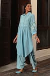 Buy_Nuhh_Sky Blue Handloom Cotton Collared Handwoven Kurta And Salwar Set 