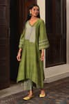 Buy_Nuhh_Olive Green Handloom Cotton Beads V-neck Handwoven Kurta And Pant _at_Aza_Fashions
