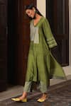 Buy_Nuhh_Olive Green Handloom Cotton Beads V-neck Handwoven Kurta And Pant _Online_at_Aza_Fashions