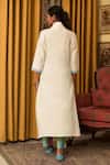 Shop_Nuhh_Ivory Handloom Cotton Embroidery Split V-neck Handwoven Kurta And Pant Set _at_Aza_Fashions