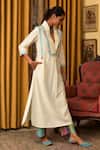 Nuhh_Ivory Handloom Cotton Embroidery Split V-neck Handwoven Kurta And Pant Set _Online_at_Aza_Fashions