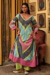 Buy_Nuhh_Multi Color Handloom Cotton Embroidery V-neck Handwoven Kurta And Pant _at_Aza_Fashions