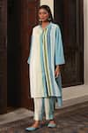 Buy_Nuhh_Blue Handloom Cotton Collared Striped Handwoven Kurta And Pant Set _at_Aza_Fashions