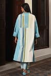 Shop_Nuhh_Blue Handloom Cotton Collared Striped Handwoven Kurta And Pant Set _at_Aza_Fashions