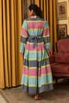 Shop_Nuhh_Multi Color Handloom Cotton Embroidery Collared Handwoven Dress _at_Aza_Fashions