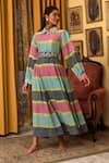 Shop_Nuhh_Multi Color Handloom Cotton Embroidery Collared Handwoven Dress _Online_at_Aza_Fashions