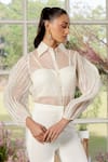 Buy_Parul And Preyanka_Ivory Silk Organza, Crepe Pearls Collared Cording Detail Shirt And Pant Set _Online_at_Aza_Fashions