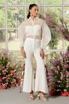 Buy_Parul And Preyanka_Ivory Silk Organza, Crepe Pearls Collared Cording Detail Shirt And Pant Set _at_Aza_Fashions