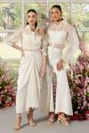Parul And Preyanka_Ivory Silk Organza, Crepe Pearls Collared Cording Detail Shirt And Pant Set _at_Aza_Fashions