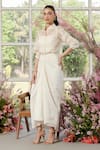 Shop_Parul And Preyanka_Ivory Organza, Chanderi Applique Collared Shirt And Skirt Set _at_Aza_Fashions