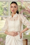 Parul And Preyanka_Ivory Organza, Chanderi Applique Collared Shirt And Skirt Set _at_Aza_Fashions
