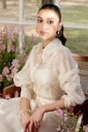 Buy_Parul And Preyanka_Ivory Organza, Chanderi Applique Collared Shirt And Skirt Set 