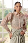 Parul And Preyanka_Peach Organza, Chanderi Pearls, Crystals Applique Co-ord Set _Online_at_Aza_Fashions