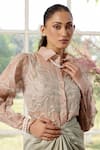 Buy_Parul And Preyanka_Peach Organza, Chanderi Pearls, Crystals Applique Co-ord Set _Online_at_Aza_Fashions