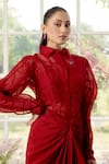 Buy_Parul And Preyanka_Red Organza, Chanderi Applique Collared Designer And Co-ord Set _Online_at_Aza_Fashions