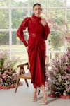 Buy_Parul And Preyanka_Red Organza, Chanderi Applique Collared Designer And Co-ord Set _at_Aza_Fashions