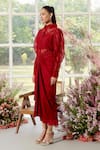 Shop_Parul And Preyanka_Red Organza, Chanderi Applique Collared Designer And Co-ord Set _at_Aza_Fashions