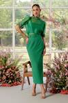 Buy_Parul And Preyanka_Green Silk Organza, Crepe Embroidery High Neck 3d Flower Embellished Co-ord Set _at_Aza_Fashions