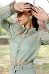 Buy_Parul And Preyanka_Blue Silk Organza, Crepe Crystals, Embroidery Collared Designer Co-ord Set _Online_at_Aza_Fashions