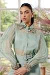 Shop_Parul And Preyanka_Blue Silk Organza, Crepe Crystals, Embroidery Collared Designer Co-ord Set _Online_at_Aza_Fashions