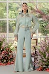 Buy_Parul And Preyanka_Blue Silk Organza, Crepe Crystals, Embroidery Collared Designer Co-ord Set _at_Aza_Fashions