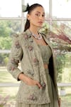 Parul And Preyanka_Green Lace, Tulle, Crepe Fabric Flowers, 3d Organza Rose Blazer And Skirt Set _Online_at_Aza_Fashions