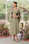 Buy_Parul And Preyanka_Green Lace, Tulle, Crepe Fabric Flowers, 3d Organza Rose Blazer And Skirt Set _at_Aza_Fashions