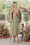 Buy_Parul And Preyanka_Green Lace, Tulle, Crepe Fabric Flowers, 3d Organza Rose Blazer And Skirt Set _Online_at_Aza_Fashions