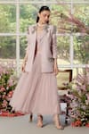 Parul And Preyanka_Pink Lace, Tulle, Crepe Embroidery, Pearls Designer Blazer And Skirt Set _at_Aza_Fashions