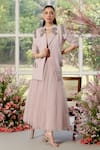 Buy_Parul And Preyanka_Pink Lace, Tulle, Crepe Embroidery, Pearls Designer Blazer And Skirt Set _at_Aza_Fashions