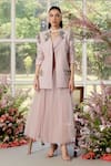 Shop_Parul And Preyanka_Pink Lace, Tulle, Crepe Embroidery, Pearls Designer Blazer And Skirt Set _at_Aza_Fashions