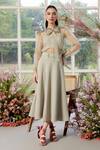 Shop_Parul And Preyanka_Gray Silk Organza, Crepe Zari, Embroidery Round Neck, Designer Co-ord Set  _at_Aza_Fashions