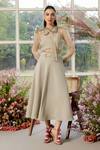 Buy_Parul And Preyanka_Gray Silk Organza, Crepe Zari, Embroidery Round Neck, Designer Co-ord Set  _at_Aza_Fashions