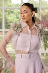 Buy_Parul And Preyanka_Pink Silk Organza, Crepe Collared 3d Flower Detail Co-ord Set _Online_at_Aza_Fashions
