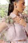 Shop_Parul And Preyanka_Pink Silk Organza, Crepe Collared 3d Flower Detail Co-ord Set _Online_at_Aza_Fashions