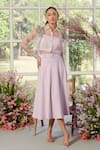 Buy_Parul And Preyanka_Pink Silk Organza, Crepe Collared 3d Flower Detail Co-ord Set _at_Aza_Fashions