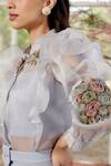 Parul And Preyanka_Blue Silk Organza, Crepe Fabric Flowers, Beads Ice Designer Shirt And Pant Set _Online_at_Aza_Fashions