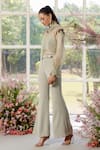 Shop_Parul And Preyanka_Green Silk Organza, Crepe Lace, Pearls, Crystals Designer Applique Co-ord Set _at_Aza_Fashions