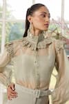 Buy_Parul And Preyanka_Green Silk Organza, Crepe Lace, Pearls, Crystals Designer Applique Co-ord Set _Online_at_Aza_Fashions