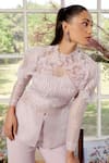 Parul And Preyanka_Pink Silk Organza, Crepe Ruffles High Neck Frill Detailing Co-ord Set _Online_at_Aza_Fashions