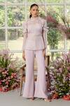 Buy_Parul And Preyanka_Pink Silk Organza, Crepe Ruffles High Neck Frill Detailing Co-ord Set _at_Aza_Fashions