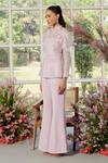 Shop_Parul And Preyanka_Pink Silk Organza, Crepe Ruffles High Neck Frill Detailing Co-ord Set _at_Aza_Fashions
