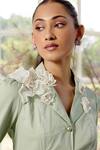 Parul And Preyanka_Green Poplin Fabric Flowers Notched Neck 3d Embellished Co-ord Set _Online_at_Aza_Fashions