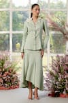 Buy_Parul And Preyanka_Green Poplin Fabric Flowers Notched Neck 3d Embellished Co-ord Set _at_Aza_Fashions